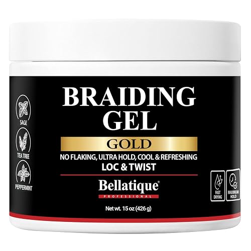 BELLATIQUE GOLD Braiding Gel Maximum Hold for LOC & Twist - No Flaking, No Whitening, Fast Drying, High Shine, Cool & Refreshing, Long Lasting Hold Beauty & Personal Care BELLATIQUE
