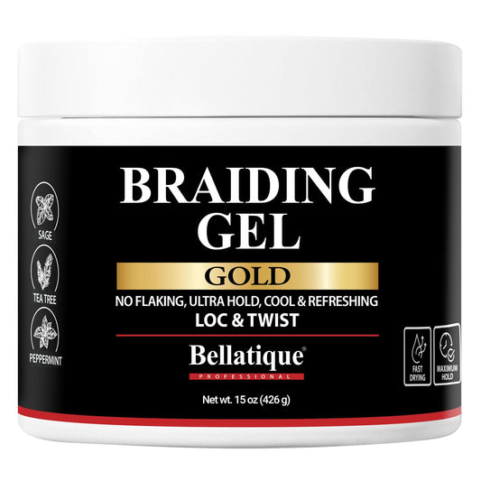 BELLATIQUE GOLD Braiding Gel Maximum Hold for LOC & Twist - No Flaking, No Whitening, Fast Drying, High Shine, Cool & Refreshing, Long Lasting Hold Beauty & Personal Care BELLATIQUE