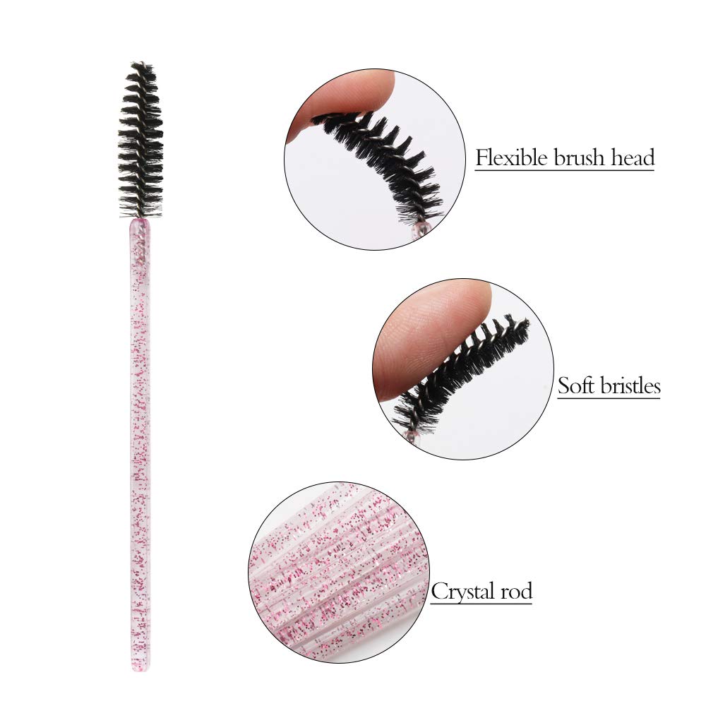 300 Pack Mascara Wands Disposable Eye Lash Brushes for Eyelash Extensions Tool Makeup Applicator Kit, Crystal Rose/Black Beauty & Personal Care myaokue-up