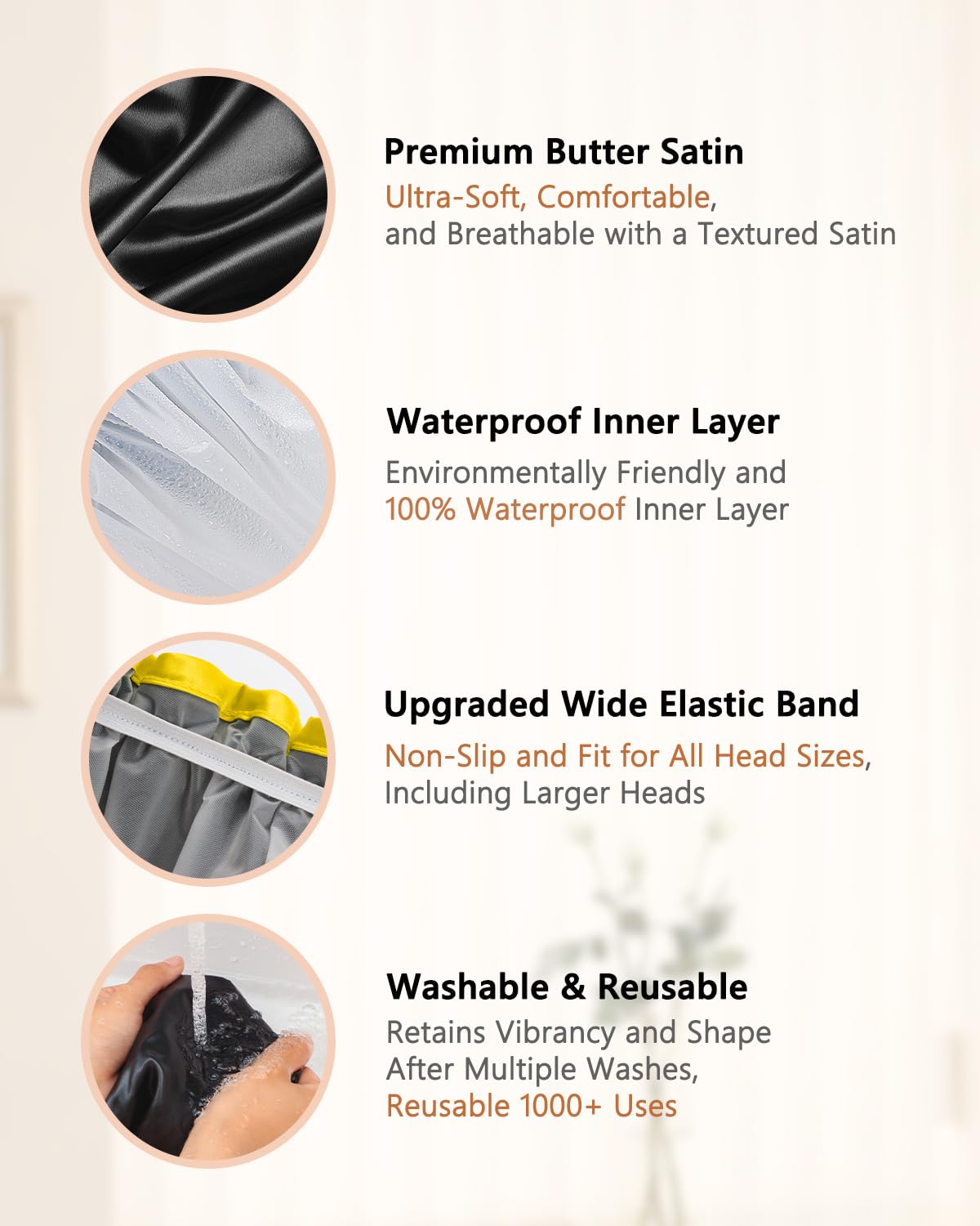 mikimini Extra Large Black Shower Caps Pack of 2 for Women and Men Thick Long Hair Braids, Reusable Waterproof Double Layers XL Bathing Hair Cap Beauty & Personal Care mikimini