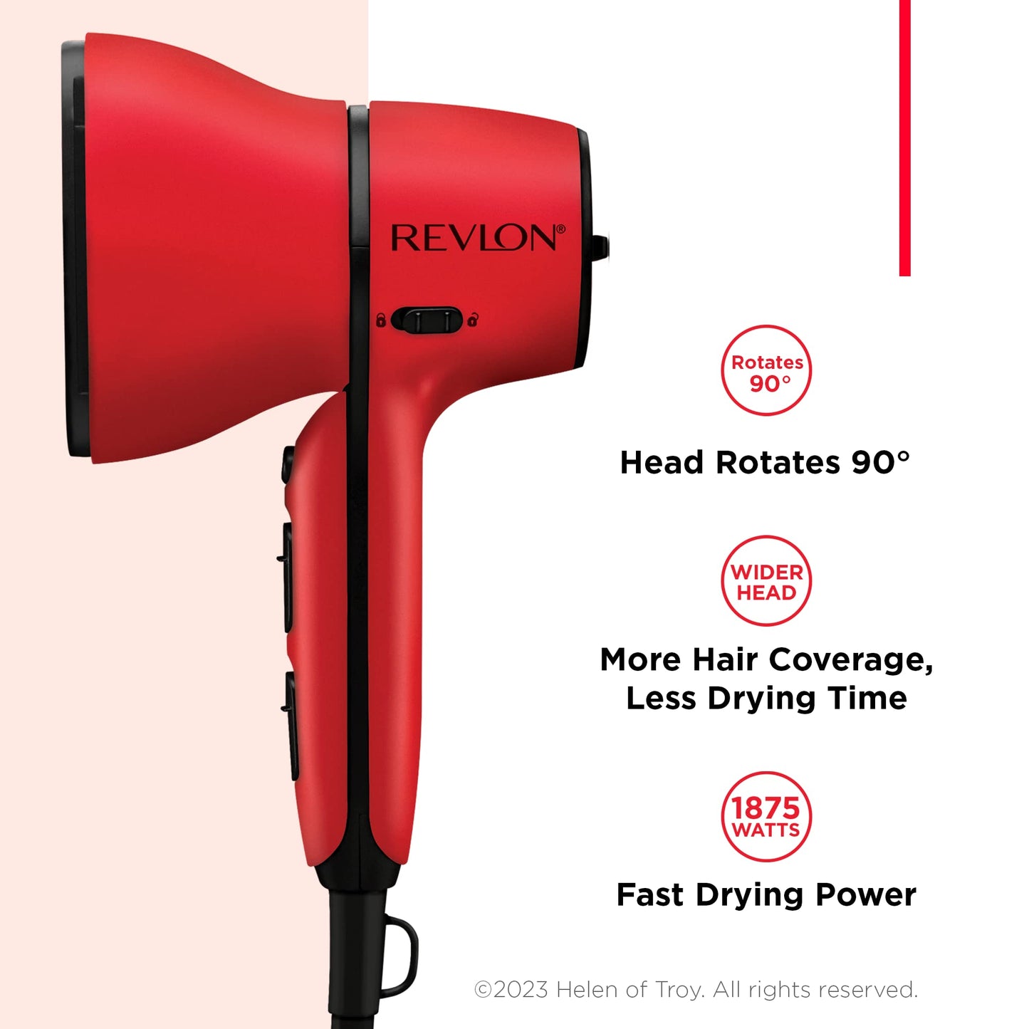 REVLON Airflow Control Hair Dryer with Diffuser - 1875W Blow Dryer Head Rotates 90° for Total Control, Wider Head for Less Drying Time, Reduces Frizz Beauty & Personal Care REVLON