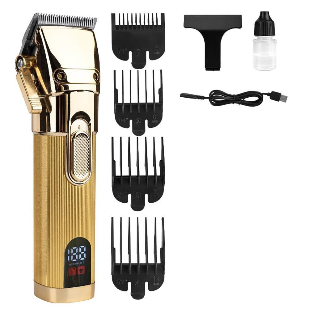 GLESVOWIO Hair Cutting Tool Oil Head Professional Clipper Electric Push Scissor LCD Adjustable Knife Distance Trimmer for Men Haircut Machine(Gold) Beauty and Personal Care GLESVOWIO
