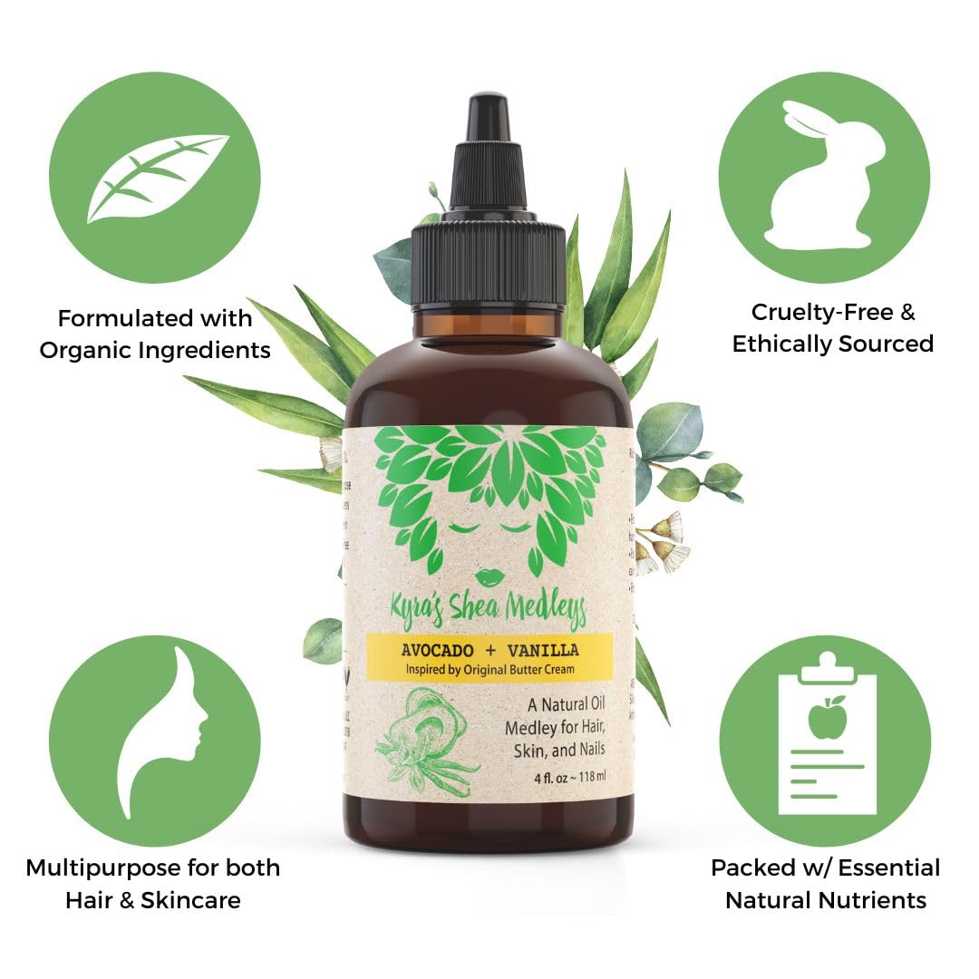 Multiuse Avocado + Vanilla Oil Medley for Face, Body & Hair - Natural Avocado Oil, Shea Nut Oil, Vanilla Essential Oil, & Vitamin E - Seals in Beauty & Personal Care Kyra's Shea Medleys