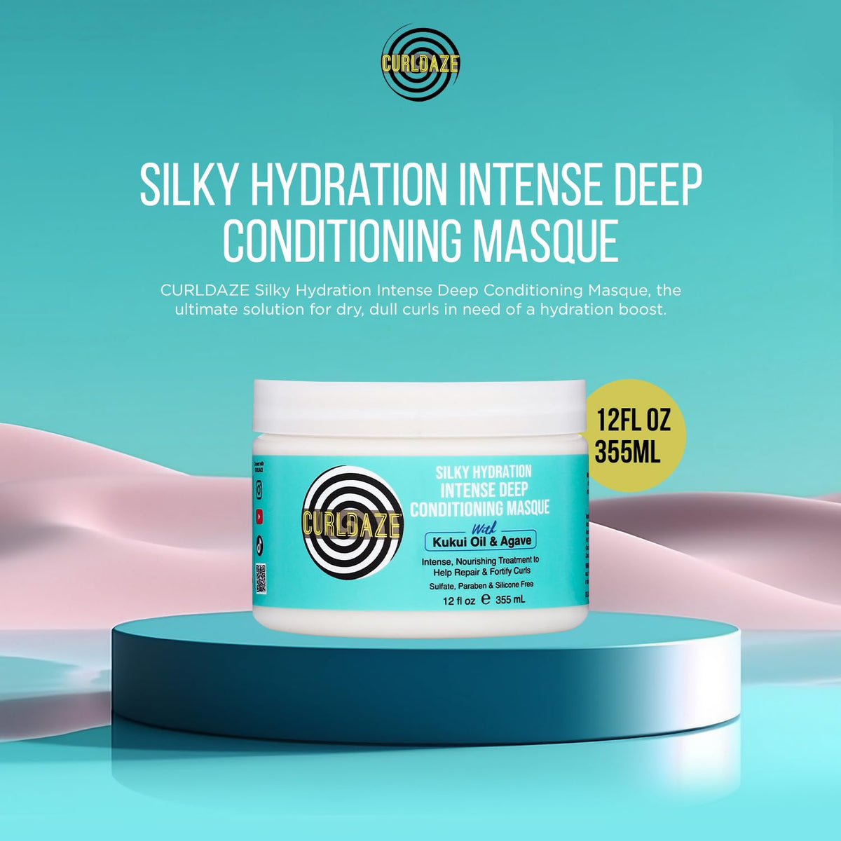 CURLDAZE Luxurious, Intense Deep Conditioning Masque with Kukui Oil for Intense Moisture and Head Turning Shine, Hair Mask