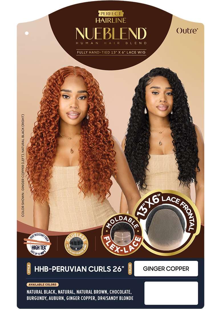 Outre Lace Front Wig - Perfect Hair Line 13X6 - NUEBLEND - Human Hair Blend - Peruvian Curls 26" (CHOCOLATE)