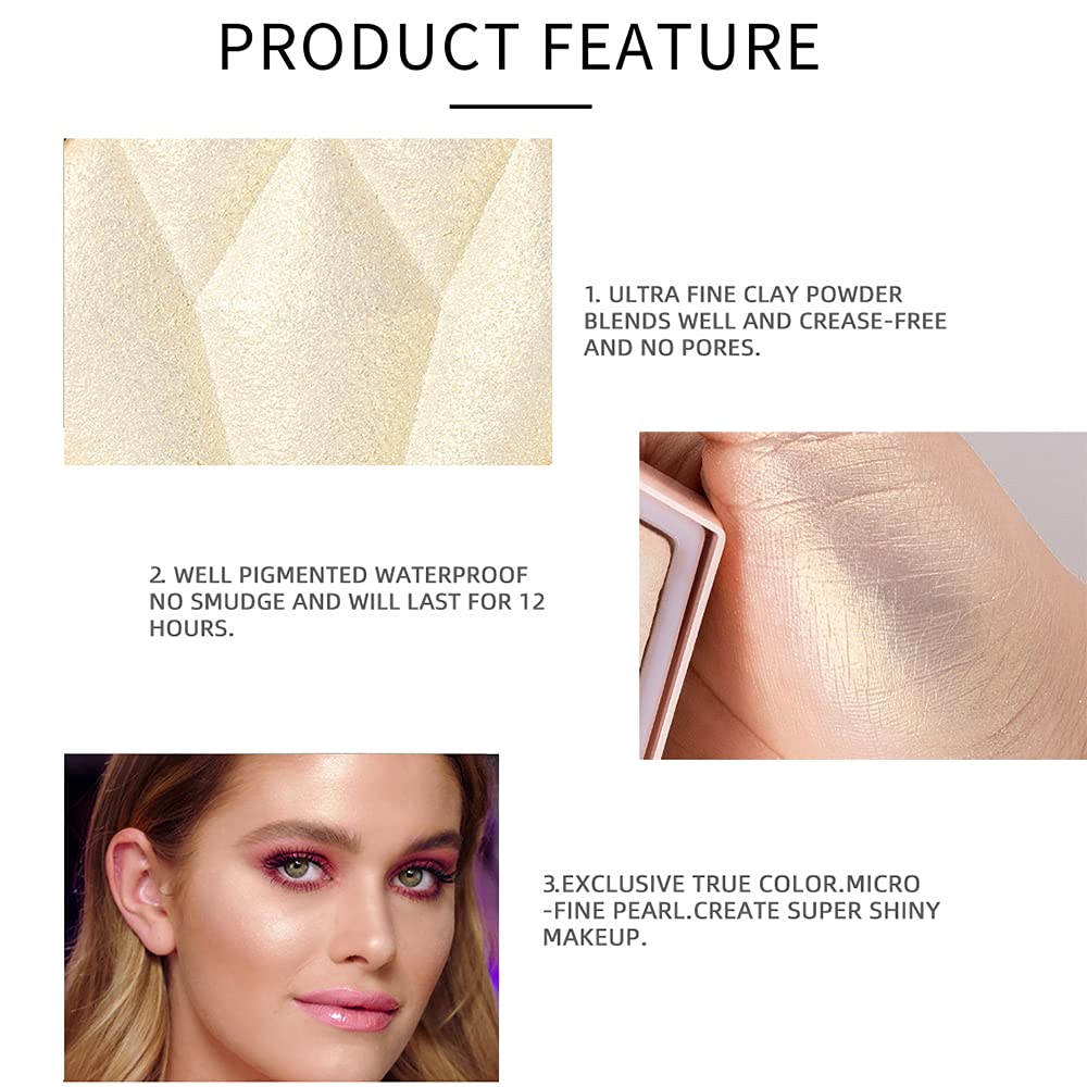 AKARY Face Glitter Blush Pink Shimmer Highlighter Blusher Powder Makeup Cosmetics Facial Contour Corrector Shine Rouge (#01 Pearl White) Beauty & Personal Care AKARY