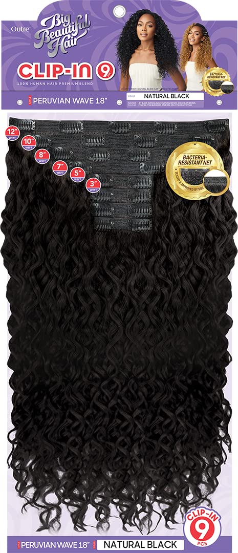 Outre Big Beautiful Hair Clip-In- 9PCS - Peruvian Wave 18" (JET BLACK)