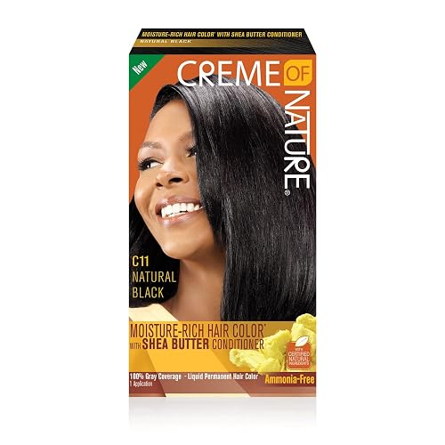 Moisture Rich Liquid Hair Color by Creme of Nature, C11 Natural Black, with Shea Butter Conditioner, 1 Application Beauty & Personal Care Creme of Nature