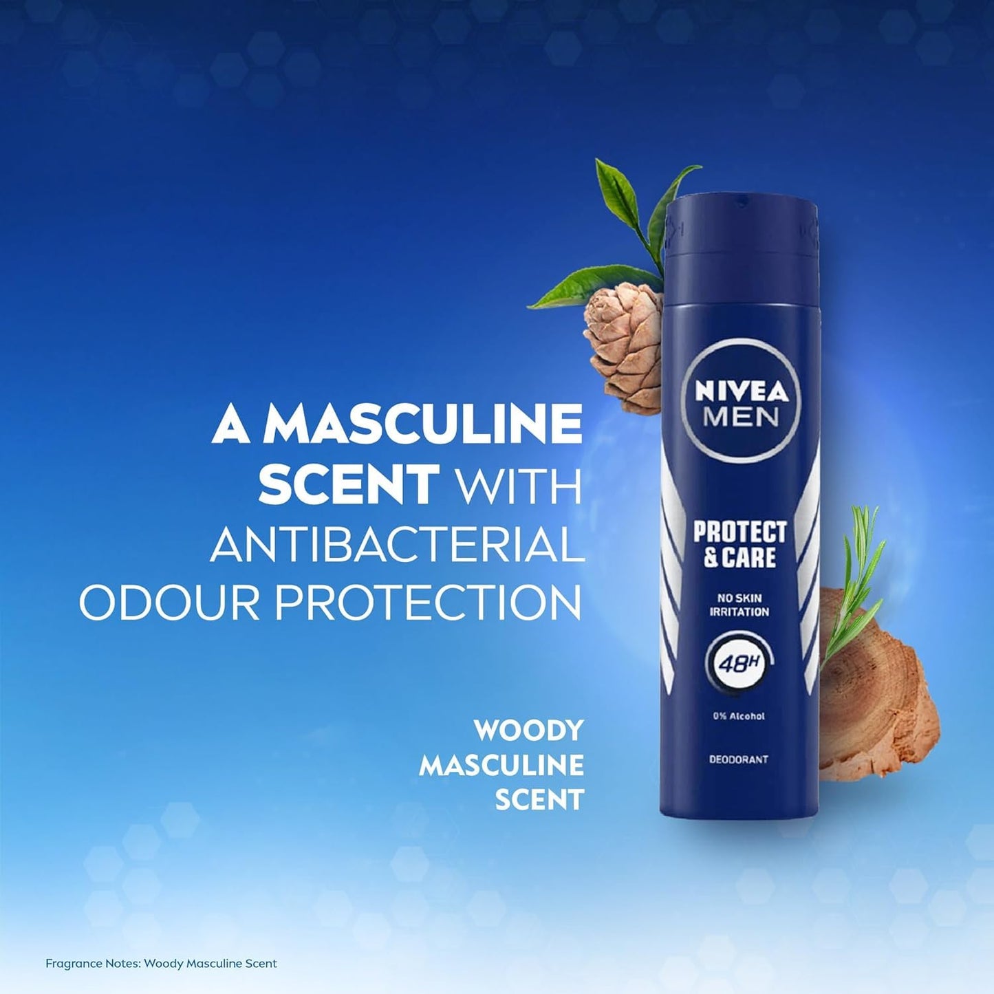 NIVEA MEN Protect & Care Anti-Perspirant Deodorant Spray, 0% Alcohol, 48H Odor Protection, Skin-Friendly, Woody Masculine Scent, Dermatologically Beauty and Personal Care NIVEA