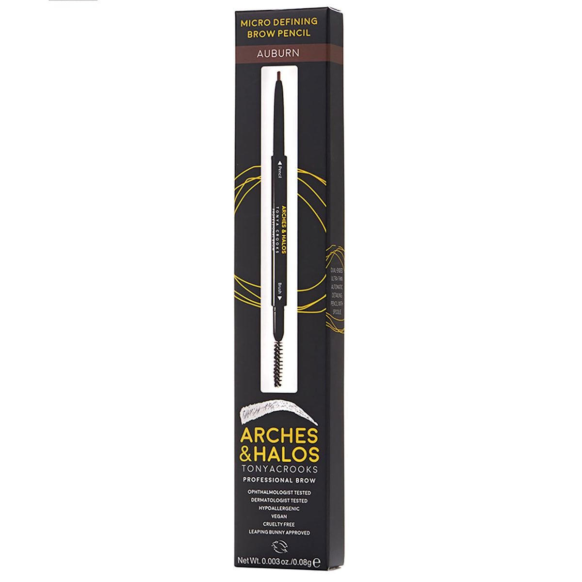 Arches & Halos Micro Defining Brow Pencil - Fuller and More Defined Brows - Long-Lasting, Smudge Proof, Rich Color - Dual Ended Pencil with Brush -