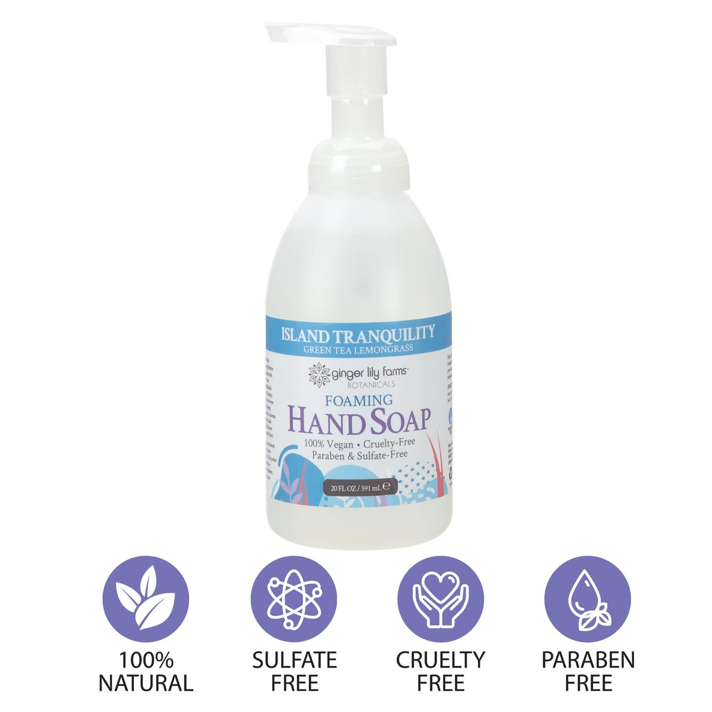 Ginger Lily Farms Botanicals All-Purpose Foaming Hand Soap Refill, Island Tranquility, 100% Vegan & Cruelty-Free, Green Tea Lemongrass Scent, 20 Fl Oz Beauty & Personal Care Ginger Lily Farms