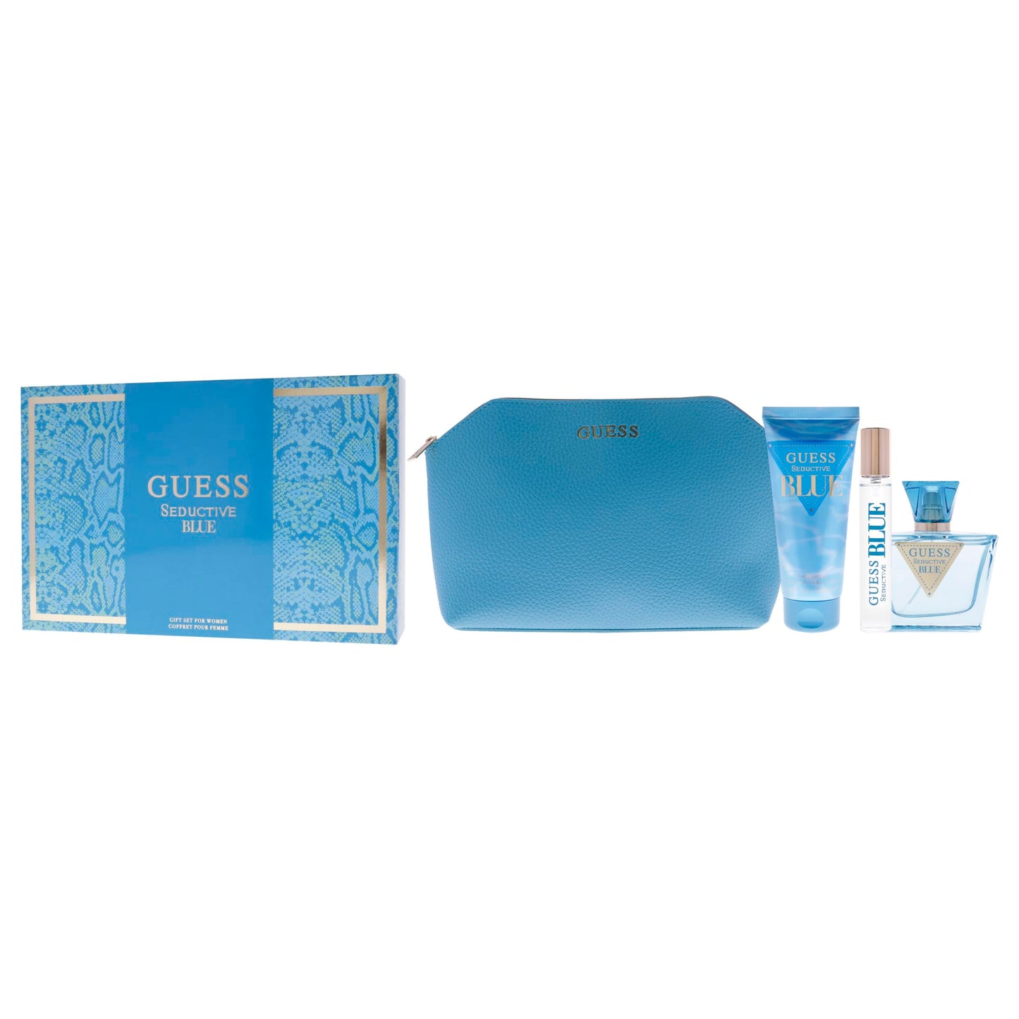 Guess Seductive Blue by Guess for Women - 4 Pc Gift Set 2.5oz EDT Spray, 3.4oz Body Lotion, 0.5oz EDT Spray, Pouch Beauty & Personal Care GUESS