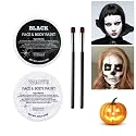 White Black Oil Face Body Paint Set, Halloween Skeleton Makeup Kit with 2 Brushes, Professional Black and White Face Painting Kit for Halloween Make Beauty & Personal Care Js2U ZW