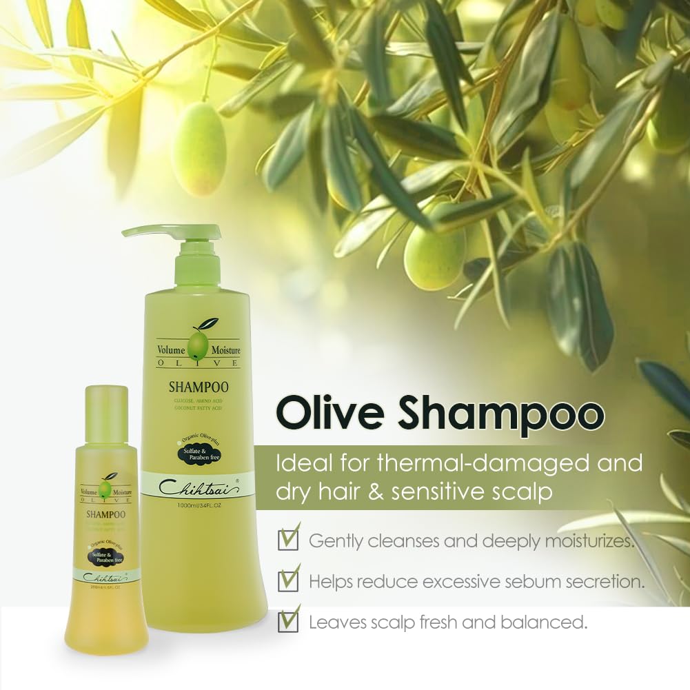 Chihtsai Olive Shampoo, Gentle Cleanse and Locks in Moisture w/PH-balanced Formula | Sulfate-, Paraben-Free for Color-Treated Hair - 280ml/8.3 Fl oz Beauty & Personal Care Chihtsai