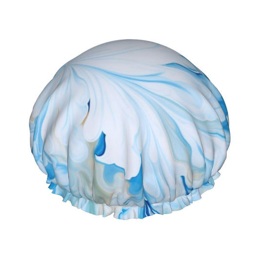 blue and white Shower Cap for Women Men Large Reusable Shower Bonnet Double-Layer Waterproof Bath Caps Elastic Band Hair Hat for All Hairstyles Beauty and Personal Care BWLHJKE