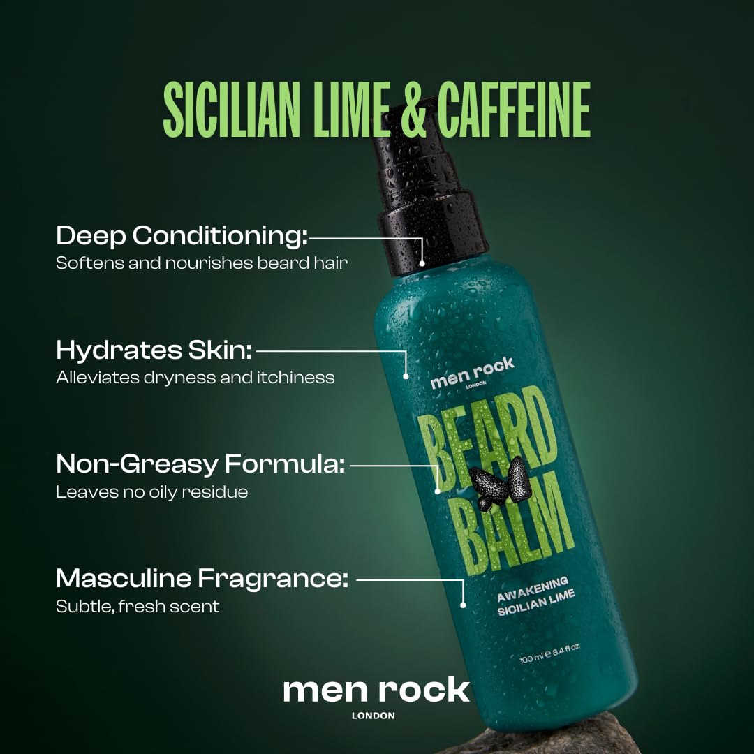 Men Rock Awakening Beard Balm - Sicilian Lime - Leave In Beard Conditioner for Men - Mens Skincare Products - Conditioning and Softening Balm - 3.4 oz Beauty and Personal Care Men Rock