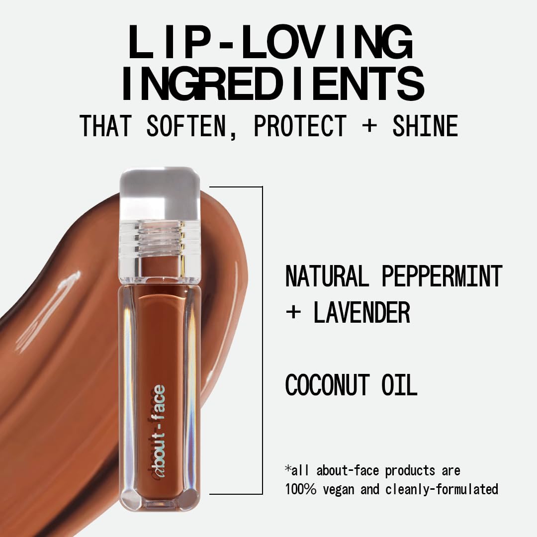 about-face Light Lock Lip Gloss Bitter Half - Non-Sticky, High-Shine Lip Oil Gloss with Coconut Oil, Peppermint & Lavender - Vegan, Cruelty-Free Beauty & Personal Care aboutface
