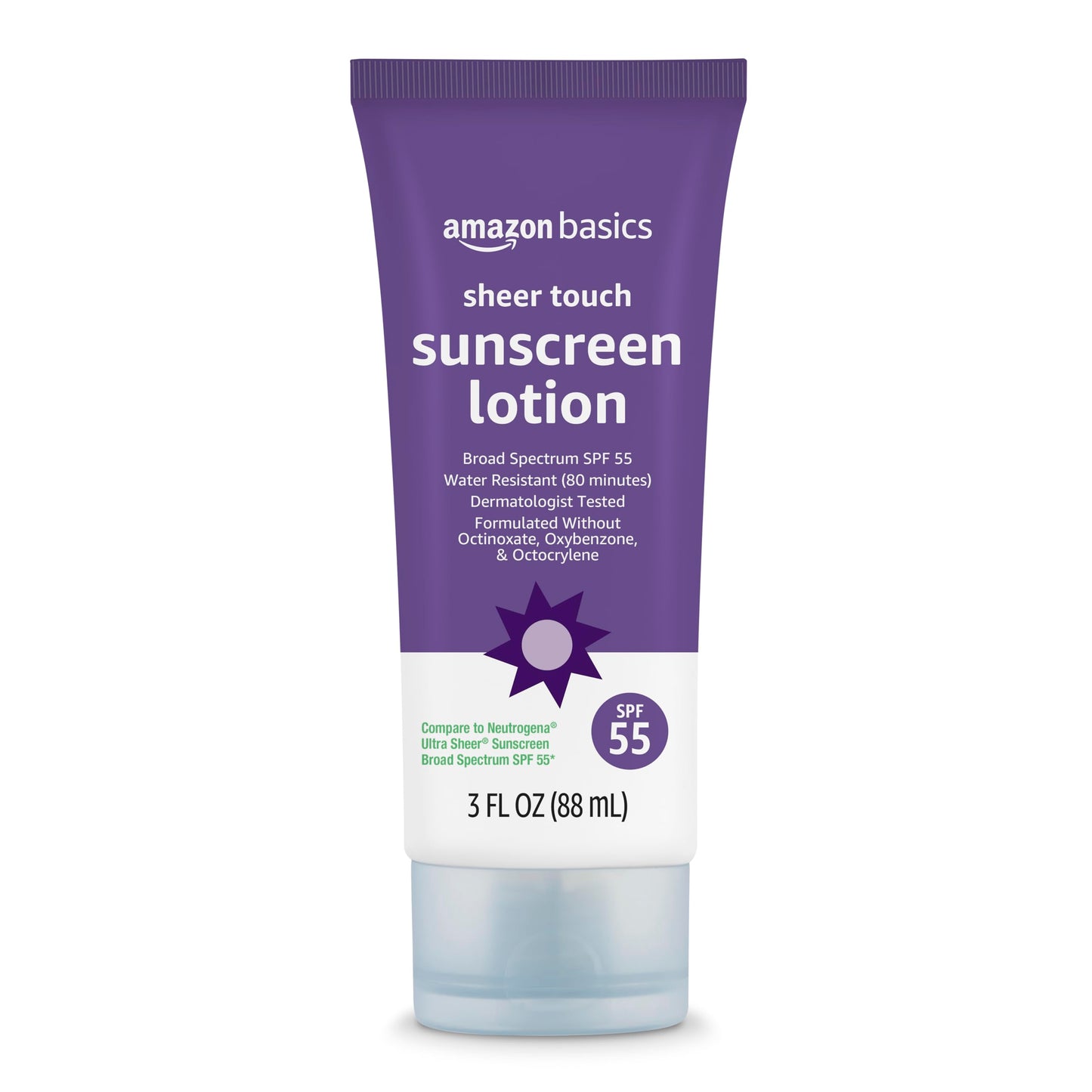 Amazon Basics Sheer Facial Sunscreen SPF 55, UVA/UVB Protection, Water Resistant (80min), Formulated without Octinoxate & Oxybenzone, 3 fl oz (Pack Beauty & Personal Care Amazon Basics