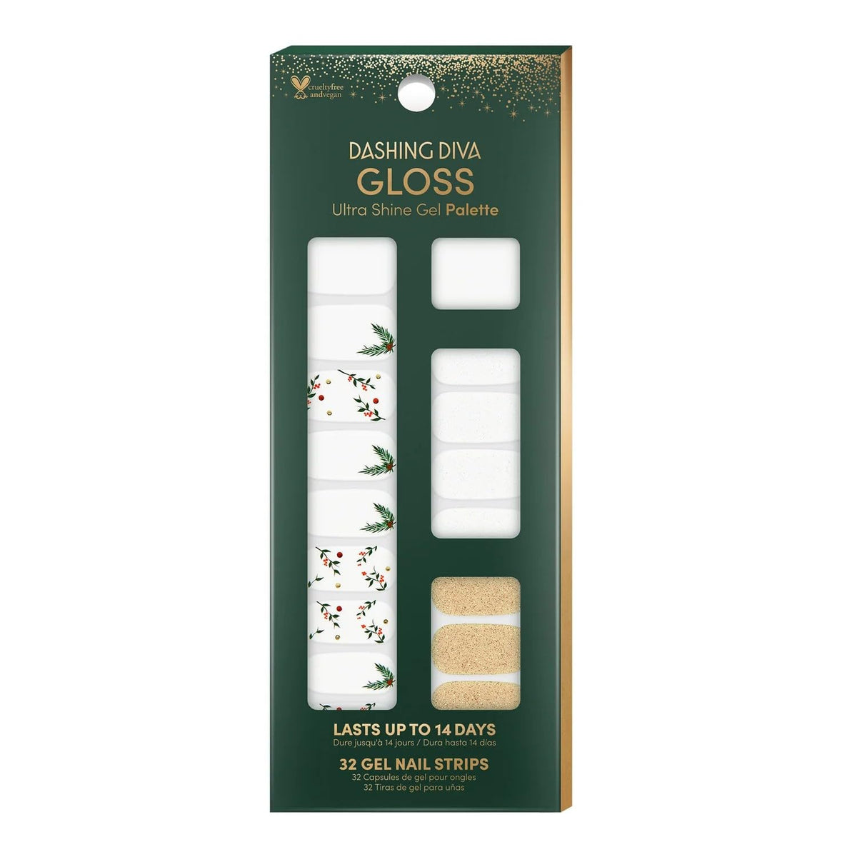 Dashing Diva Gloss Nail Strips - Mistletoe Kiss | UV Free, Chip Resistant, Long Lasting Gel Nail Stickers | Contains 32 Nail Wraps, 1 Prep Pad, 1 Nail