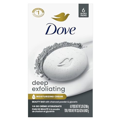Dove Beauty Bar Soap 6 Bars Deep Exfoliating Charcoal Powder & Glycerin, for Softer, Smoother Skin, Scrubs Away Impurities 3.75 oz Beauty & Personal Care Dove