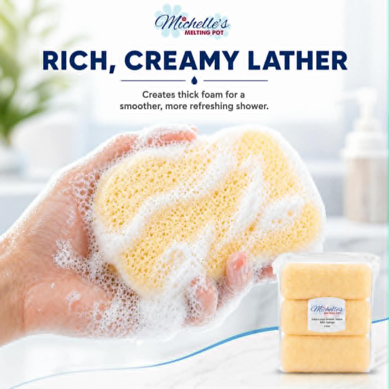 XL Smooth Yellow Foam Bath Sponge Shower Sponge Michelle's Melting Pot (3 Count) Beauty and Personal Care Michelle's Melting Pot