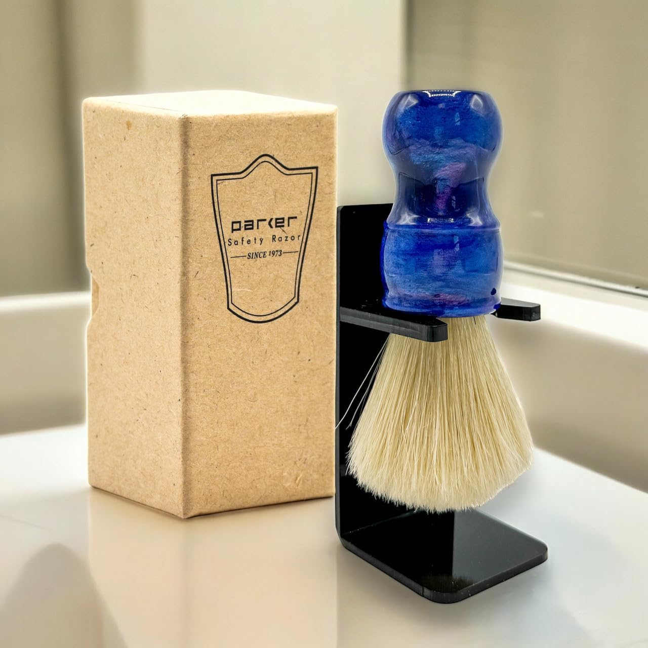Parker Safety Razor, THE BIG BLUE BOAR, Deluxe Iridescent BlueHandle 100% Boar Bristle Shaving Brush, Large 24 MM Brush knot for a Better Lather! Beauty and Personal Care Parker Safety Razor