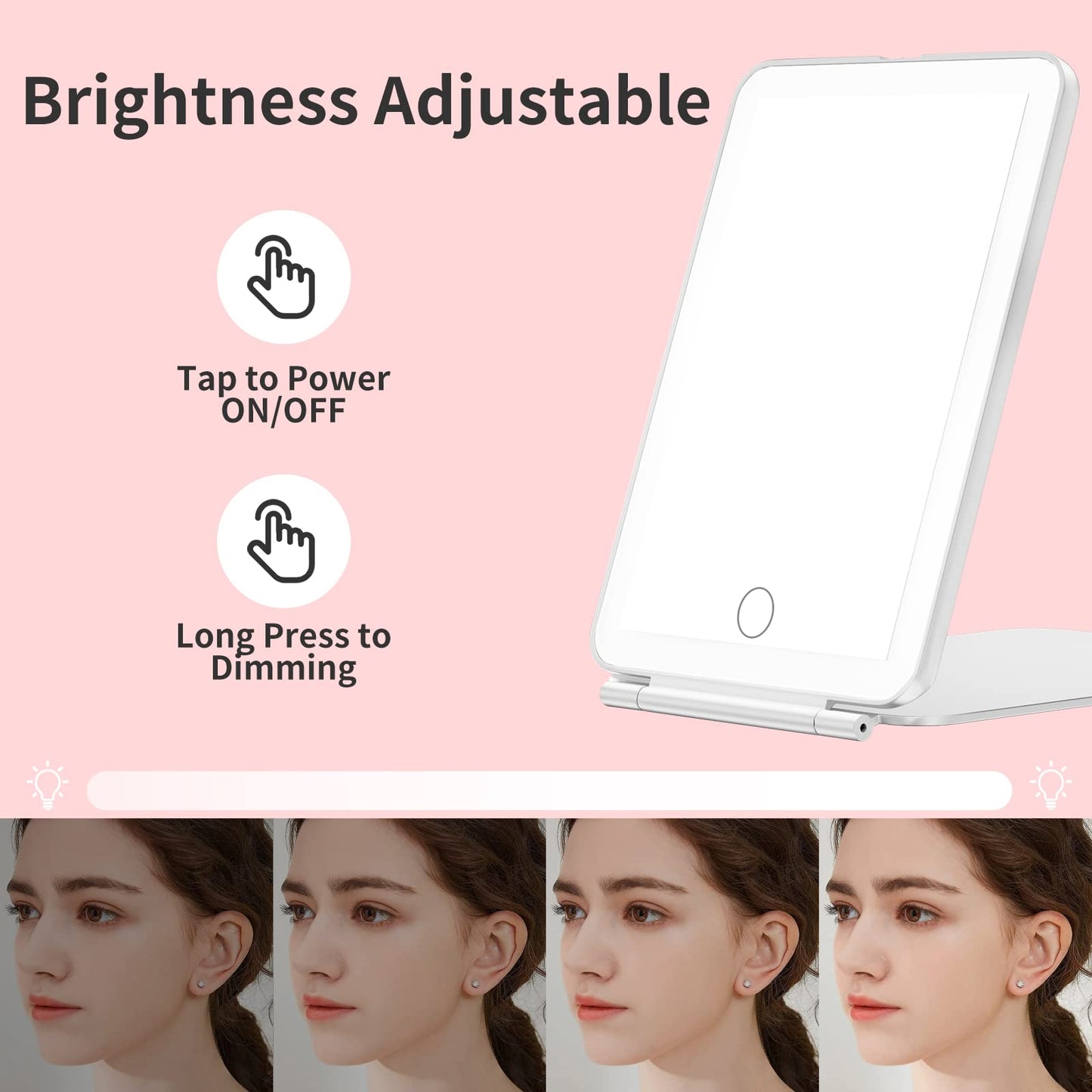 Mecion Makeup Vanity Mirror with 80 LED Lights, Rechargeable 2500mAh Batteries, Travel LED Compact Light Up Mirror with 3 Color Lights, Travel Beauty & Personal Care Mecion
