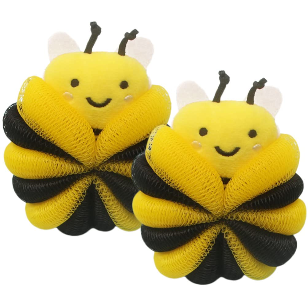 Beaupretty Little Bee Bathing Ball 2 Pack Kids Cartoon Shower Loofah Body Scrubber with Hanging Lanyard for Gentle Exfoliating and Quick Drying Beauty and Personal Care Beaupretty