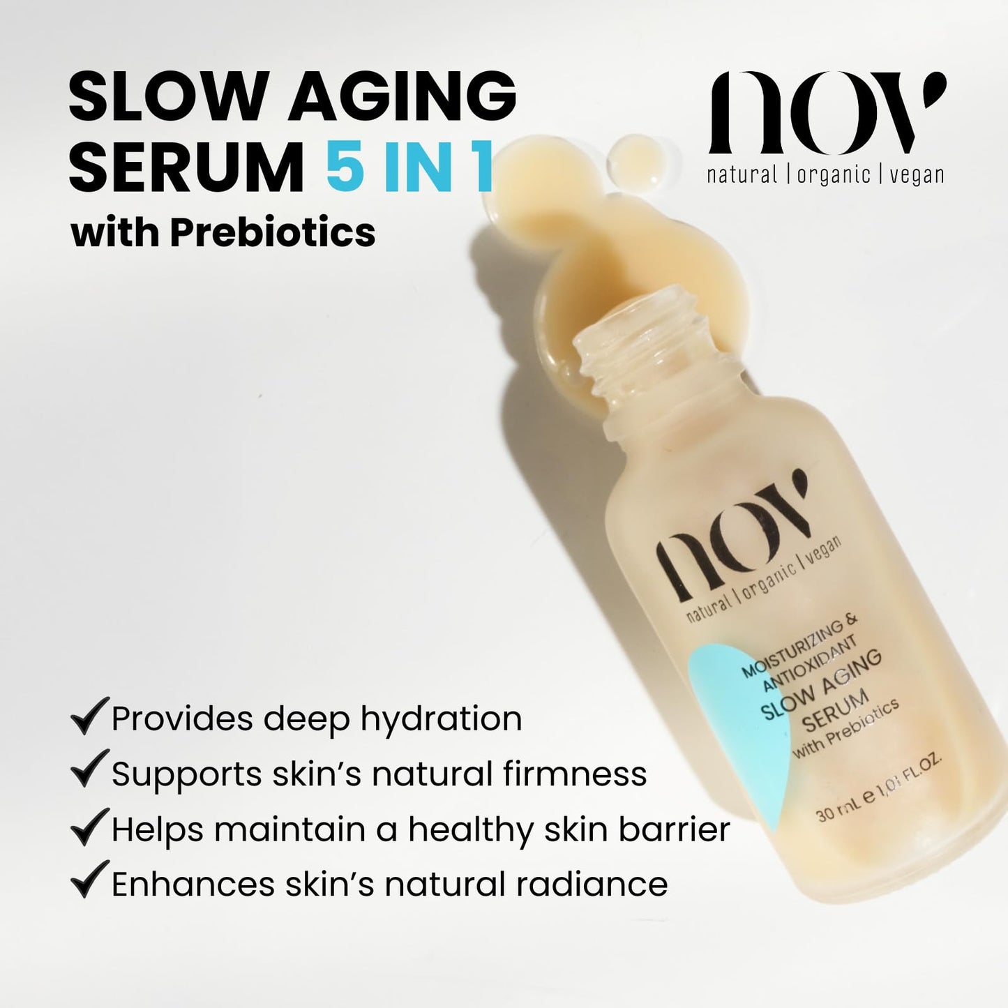 NOV Slow Aging Serum - Anti Aging Face Serum to Combat Dullness, Fine Lines, Wrinkles - Collagen Boosting Face Moisturizer - All Skin Types - 1.01 oz Beauty & Personal Care NOV natural organic vegan