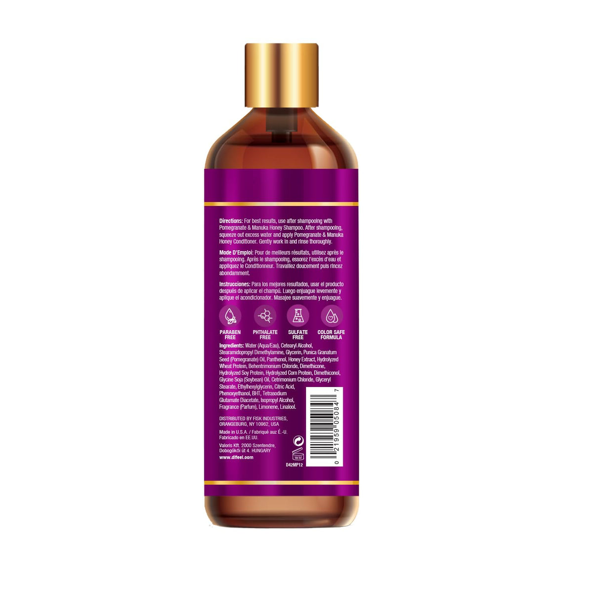 Difeel Pomegranate & Manuka Honey Sulfate-Free Conditioner 12 oz. for Dry, Damaged Hair