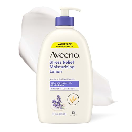 Aveeno Stress Relief Moisturizing Body Lotion, Lavender Scent with Prebiotic Oat for Sensitive Skin, Lightly Scented Lotion with 48-Hour Hydration Beauty & Personal Care Aveeno