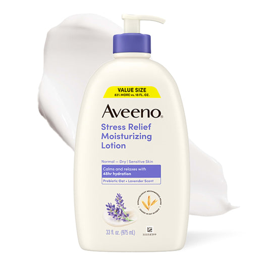 Aveeno Stress Relief Moisturizing Body Lotion, Lavender Scent with Prebiotic Oat for Sensitive Skin, Lightly Scented Lotion with 48-Hour Hydration Beauty & Personal Care Aveeno