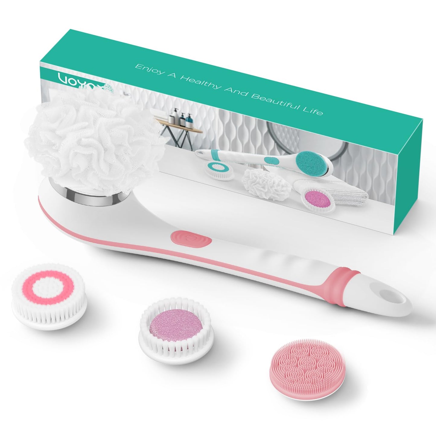 VOYOR Electric Body Brush Back Scrubber for Shower Rechargeable Exfoliating Bath Brush Powered Shower Brush with Non-Slip Long Handle Deep Cleansing Beauty and Personal Care VOYOR
