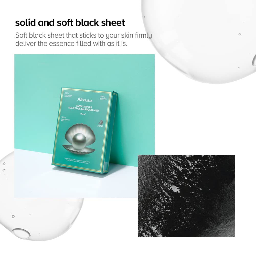 JMsolution Marine Luminous Black Pearl 3 Step Mask (10 Sets) | Bubble Cleanser + Black Sheet Mask + Finishing Cream | Oil & Moisture Balance Korean Beauty & Personal Care JMsolution