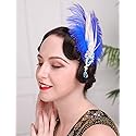 Aimimier 1920s Flapper Feather Hair Clip Blue Crystal Teardrop Feather Headpiece Prom Party Roaring 20s Hair Jewelry for Women and Girls (Style 2) Beauty & Personal Care Aimimier