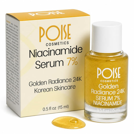 POISE COSMETICS 24K Golden Radiance Serum, Niacinamide and Vitamin C Serum for Vibrancy and Hydration, Helps Even Skin Tone for a Youthful Glow (0.5