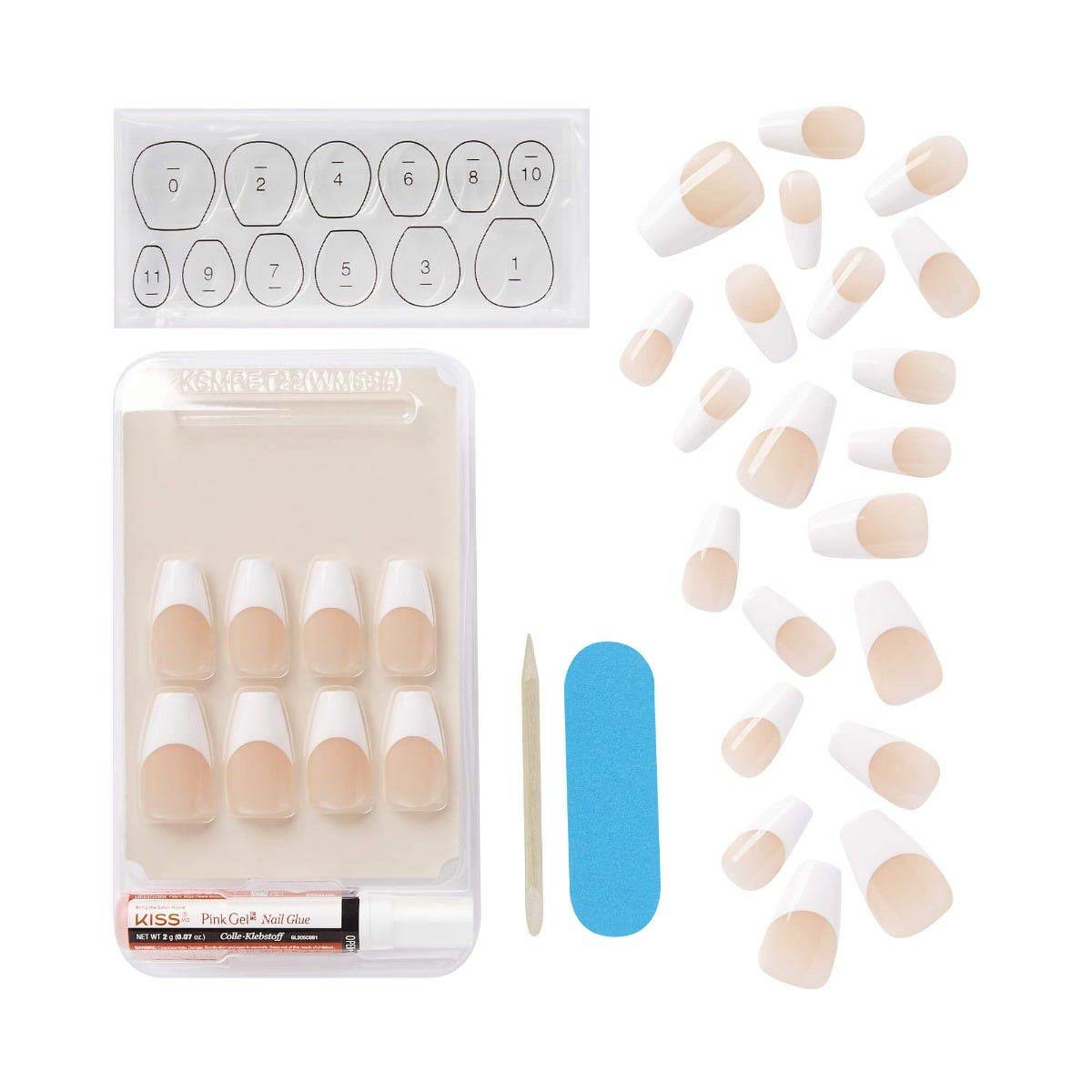 KISS Salon Acrylic French Nail Manicure Set, Medium Length, Square, “Je T'aime”, Nail Kit Includes Pink Gel Nail Glue (Net Wt. 2 g / 0.07oz.), Mini Beauty & Personal Care kiss new york