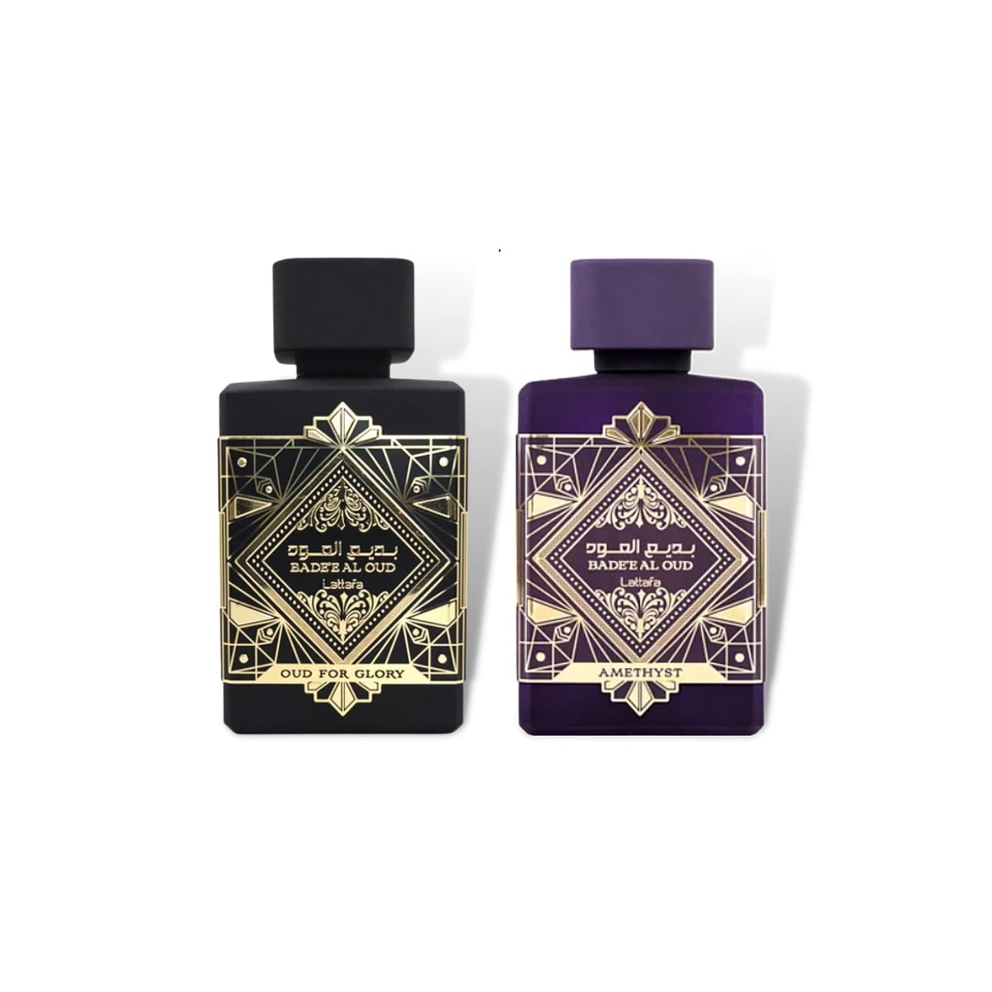 Lattafa Bade'e Al Oud 2-Piece Set for Unisex, (3.4 Oz Amethyst Eau De Parfum Spray + 3.4 Oz Oud for Glory Eau De Parfum Spray) Beauty & Personal Care Lattafa