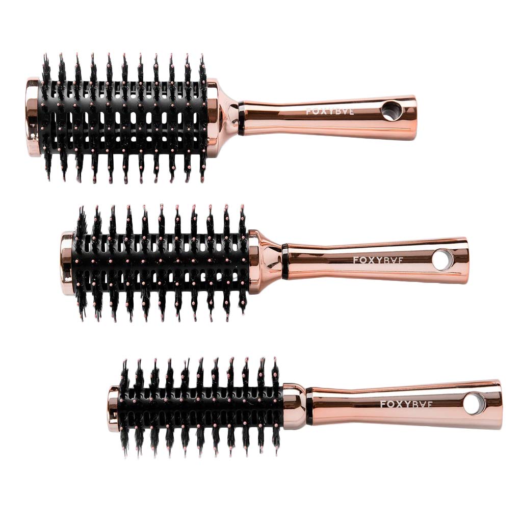 FoxyBae Hair Brush Set - Round Detangler for All Hair Types - Professional Volumizer & Styling Brushes with Vented Barrel - Boar & Nylon Bristles Beauty & Personal Care FoxyBae