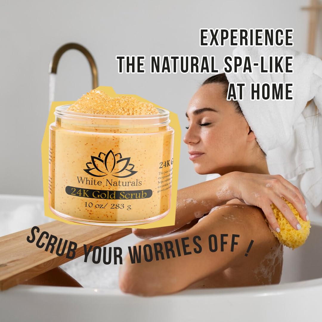 24K Gold Body Scrub, Natural Exfoliating Face Sugar Scrub With Anti-Aging Properties, Pure Skin Moisturizer, Reduce Wrinkles Deep Pore Cleansing Beauty & Personal Care White Naturals