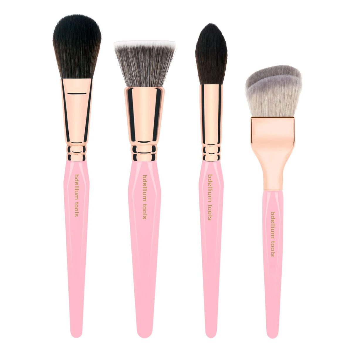 Bdellium Tools Pink Golden Triangle Face Makeup Brush Set - with Soft Synthetic Bristles and Rose Gold Brass Ferrule for a Flawless Appearance (Pink