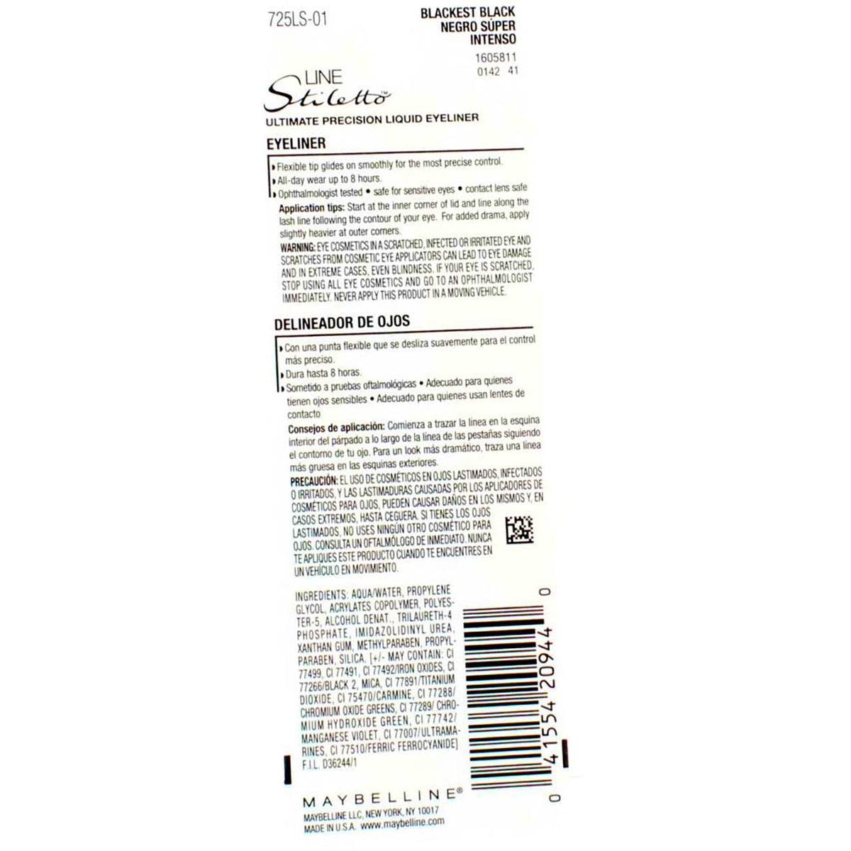 MaybellineNew York Line Stiletto Liquid Eyeliner, Blackest Black [501], 0.05 oz (Pack of 4)
