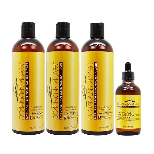 Dominican Magic Anti-Aging Hair Care Set - Shampoo, Conditioner, Leave-In (16oz) & Hair Growth Drops (4oz) | Strengthens, Hydrates & Restores Beauty & Personal Care DOMINICAN MAGIC