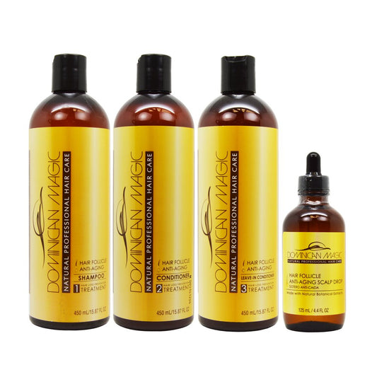 Dominican Magic Anti-Aging Hair Care Set - Shampoo, Conditioner, Leave-In (16oz) & Hair Growth Drops (4oz) | Strengthens, Hydrates & Restores Beauty & Personal Care DOMINICAN MAGIC