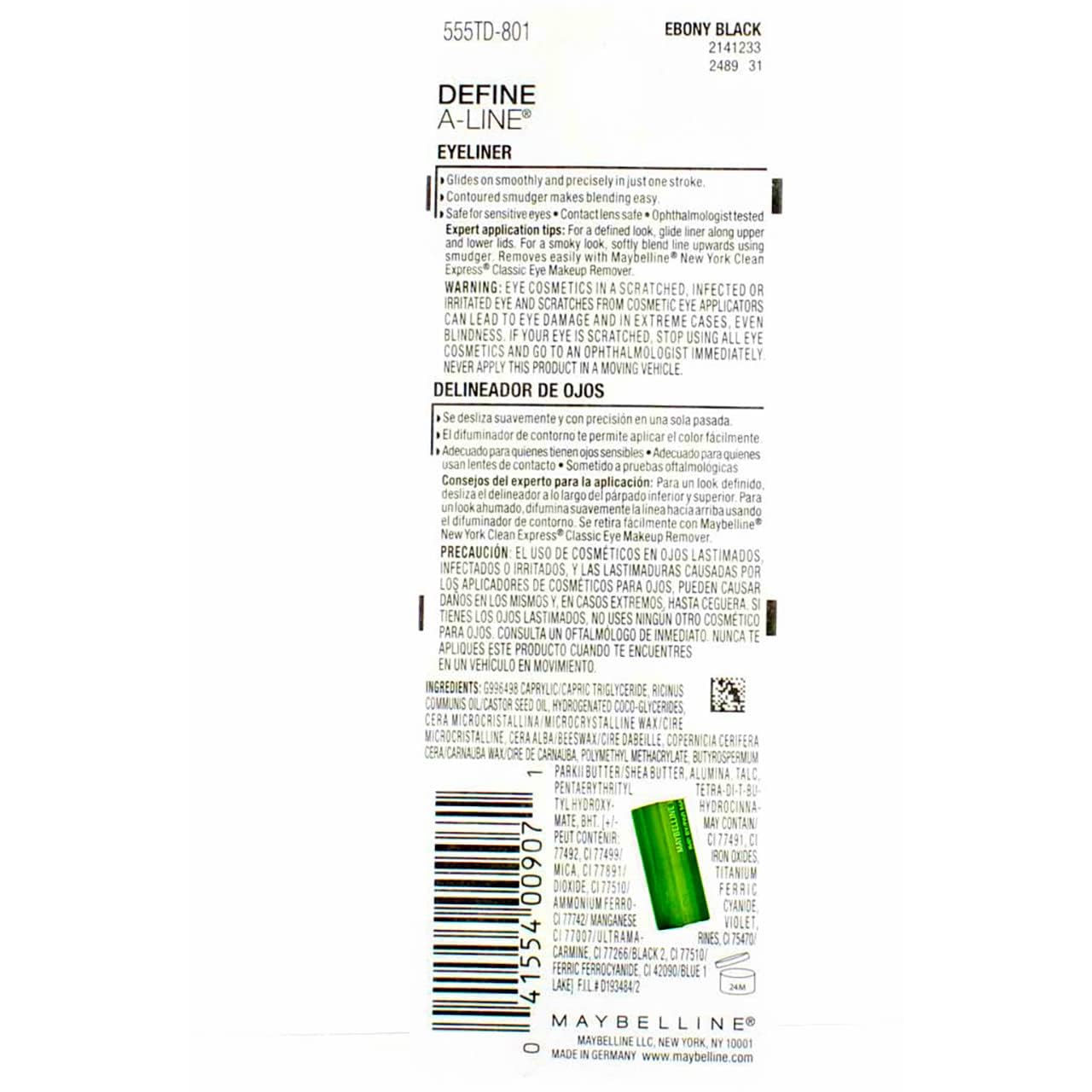 Maybelline Define-A-Line Eyeliner - 801 Ebony Black Beauty & Personal Care MAYBELLINE