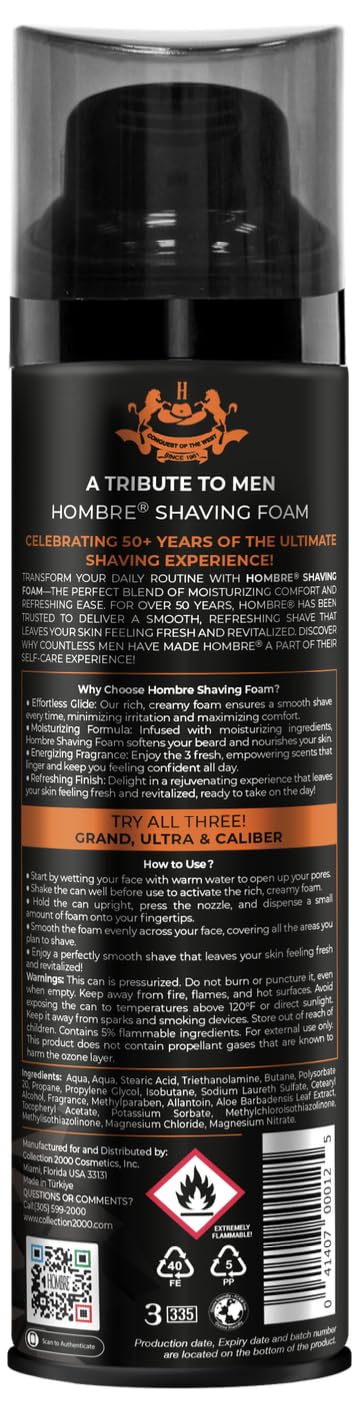 HOMBRE Grand Shave Foam for Men - Citrus Marine Woody Scent - Smooth Glide & Comfort - Aluminum-Free Formula 200 ml (Pack of 3) Beauty and Personal Care HOMBRE