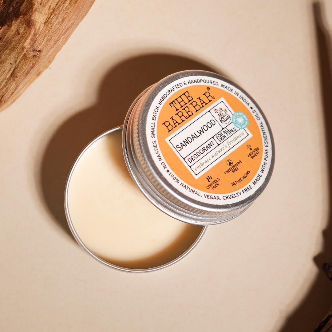 The Bare Bar Sandalwood Deodorant - 20 gm - Woody floral Fragrance - Odor & Sweat Control - Gentle, Natural formula and Chemical free - Travel Mini Beauty and Personal Care The Bare Bar