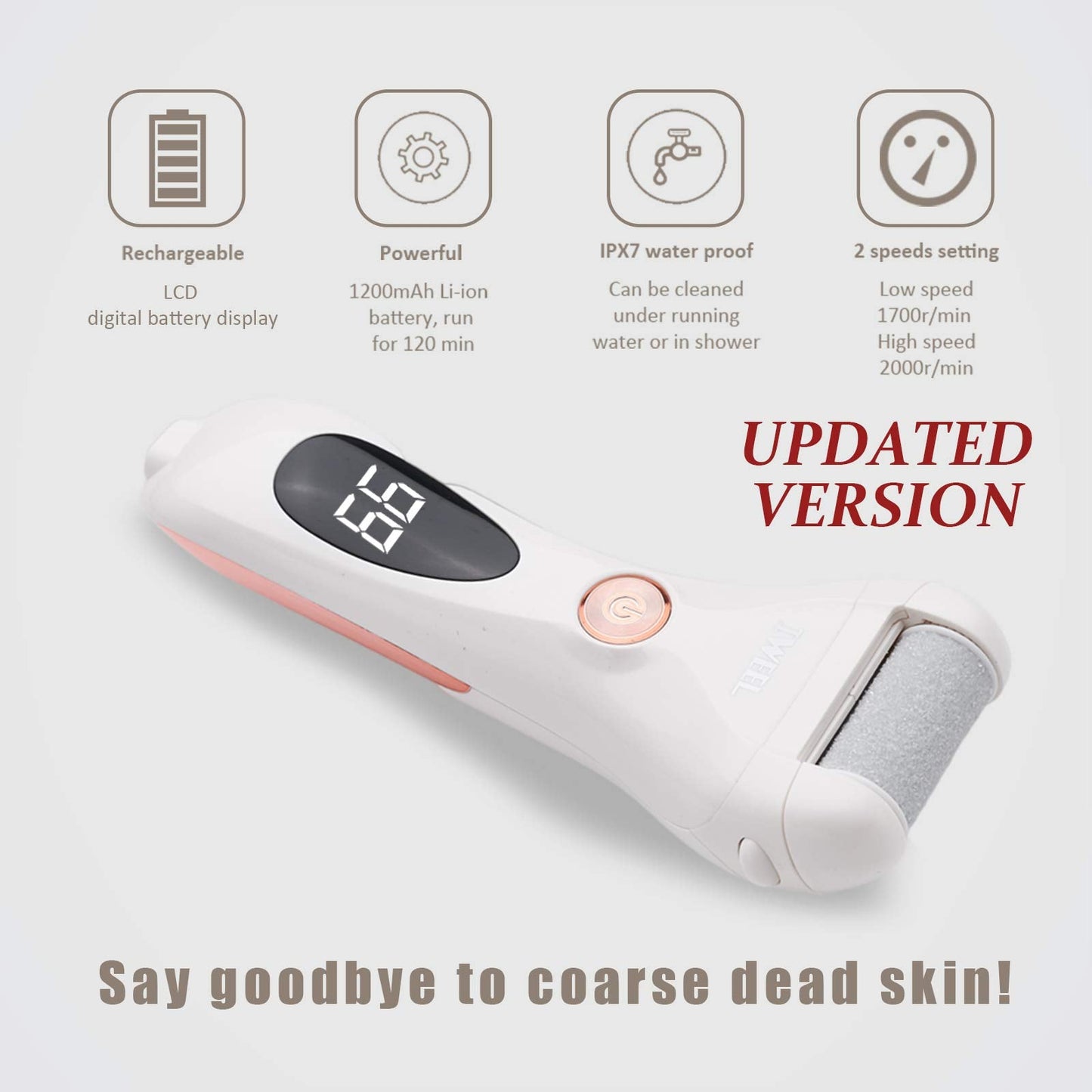 Rechargeable Electric Callus Remover Foot File – Waterproof Pedicure Tool for Cracked Heels, Dead Skin & Smooth, Soft Feet Beauty & Personal Care IWEEL