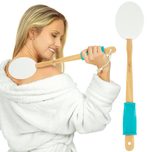 Vive Lotion Applicator for Back, Feet (17.5") - Self Washer Beauty Shower Sponge, Long Handle Cream Wand for Elderly, Women - Apply Medicine, Skin Beauty and Personal Care Vive