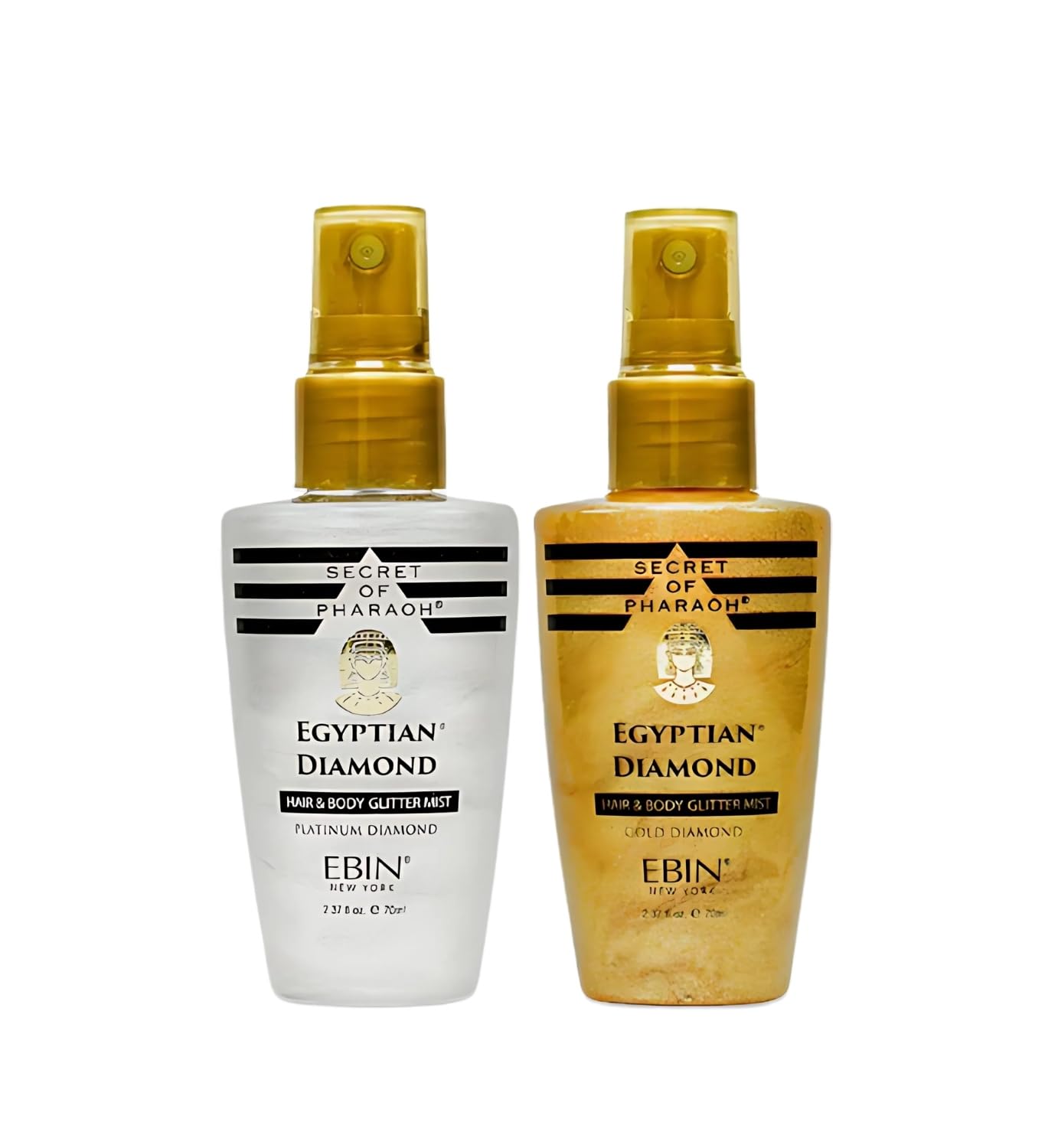 Secret of Pharaoh Egyptian Diamond Platinum Bundle with Gold Body Glitter Spray 2.37 Fl Oz Each by EBIN New York - Shiny Glitter Spray for Hair Beauty & Personal Care EBIN NEW YORK